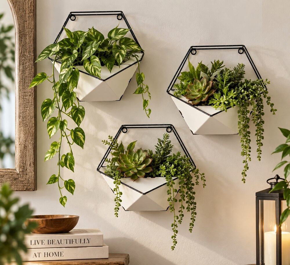 Hobby Lobby Geometric Wall Mounted Planters 3pc Set Metal Black/White